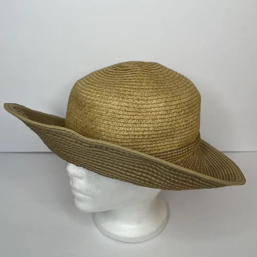 CAPPELLI Strawworld Women's Straw HAT with Striped Fabric Ribbon Detail BEIGE